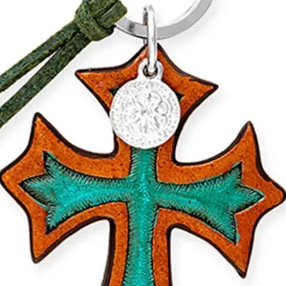 Myra Bag Leather Turquoise Elegance Cross Key Fob Bag Charm - New - Picture 3 of 4